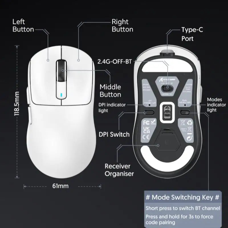 ATTACK SHARK X3 Three-mode Mouse 1K Hz,X3Pro Bluetooth Wireless Mouse 4K Hz Lightweight,PAW3395,650IPS Mobile Speed