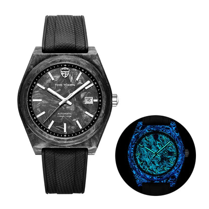 TIME TOKEN Nuevo reloj de buceo de 40mm de fibra de carbono luminosa para hombre, reloj mecánico automático de lujo con calendario, cristal de zafiro y resistencia al agua de 100m
