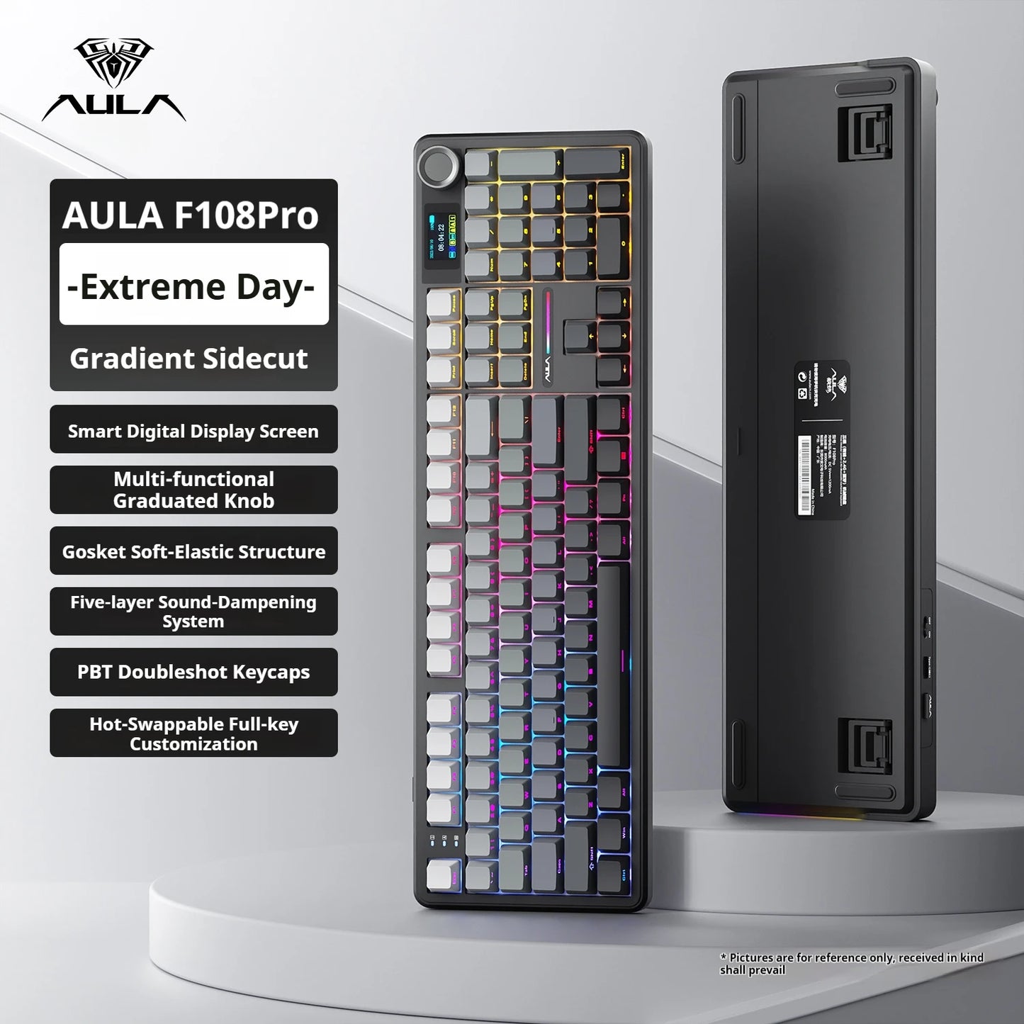 Teclado mecánico AULA F108 PRO personalizado con distribución 100%, retroiluminación RGB, Bluetooth inalámbrico, interruptores HiFi para gaming