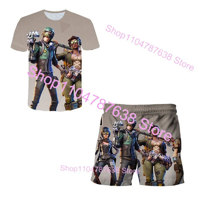 2-teiliges Set F-Fortnited Victory 3D-T-Shirt und Shorts für Kinder, Oberteile für Mädchen und Jungen, Battle-Royale-Kleidung, Harajuku-Tees, Hero-Kinder-T-Shirt