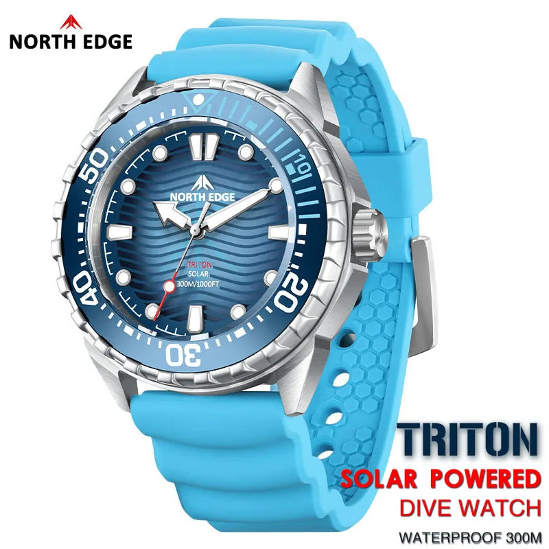 NORTH EDGE 2025 New TRITON Solar Powered Dive Watch Men Luxury Quartz Watches For Men 316L Stainless Steel Case Waterproof 300M