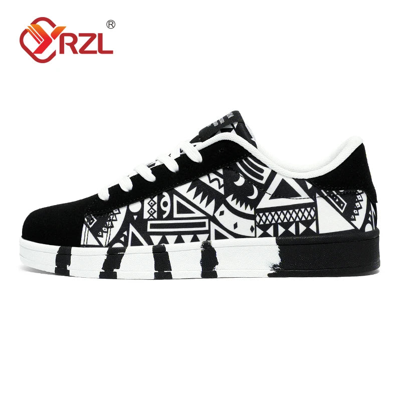 Zapatillas deportivas de running para hombre YRZL de lona con estilo geométrico, zapatillas con cordones para pareja, zapatos de skate para hombre con estampado grafiti moderno