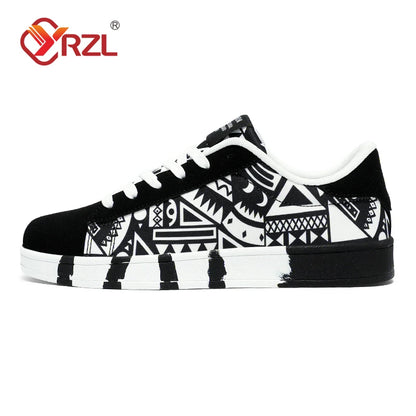 Zapatillas deportivas de running para hombre YRZL de lona con estilo geométrico, zapatillas con cordones para pareja, zapatos de skate para hombre con estampado grafiti moderno