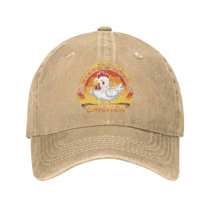 Unisex Chicken Jockey Lava Chicken Print Steves Hat Fashion Distressed Washed Baseball Cap Adjustable