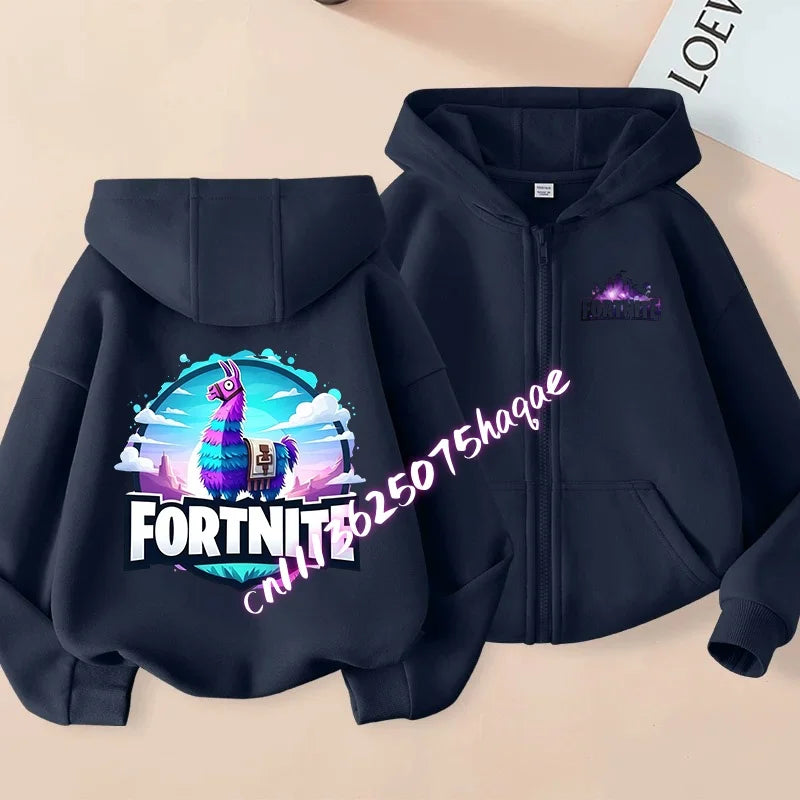 Ny Fortnite-hættetrøje til børn med lynlås, tegneserie- og anime-inspirerede hættetrøjer, afslappet og åndbar jakke til drenge, børnetøj til foråret 2026