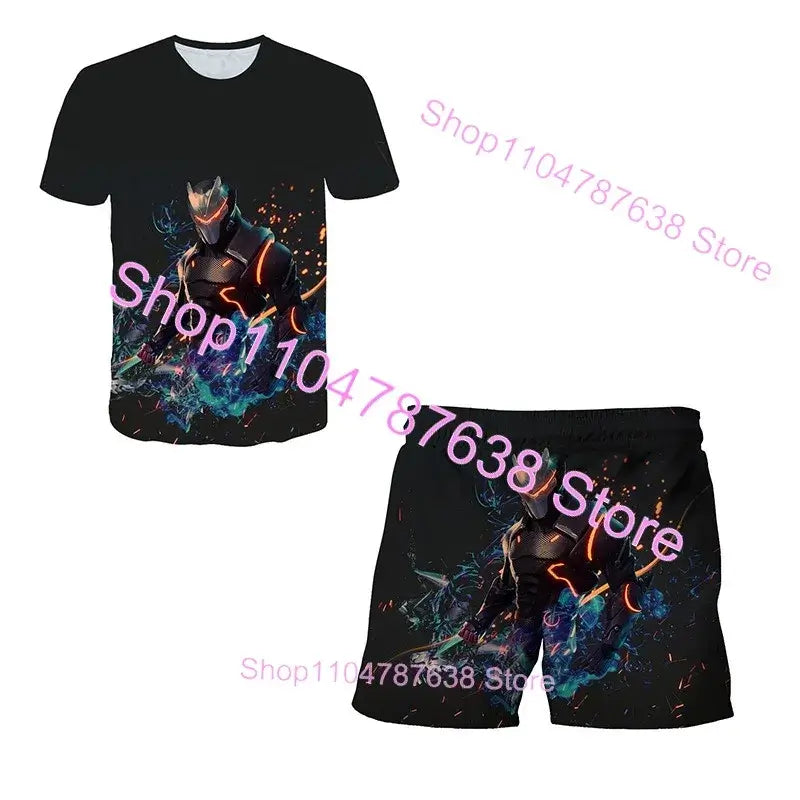 2-teiliges Set F-Fortnited Victory 3D-T-Shirt und Shorts für Kinder, Oberteile für Mädchen und Jungen, Battle-Royale-Kleidung, Harajuku-Tees, Hero-Kinder-T-Shirt