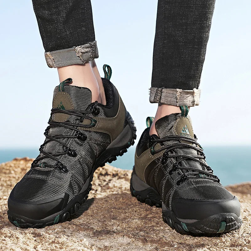 HIKEUP Zapatillas de senderismo para hombre de cuatro estaciones, calzado deportivo de exterior en cuero genuino resistente al desgaste, zapatos de escalada con suela de goma para trekking