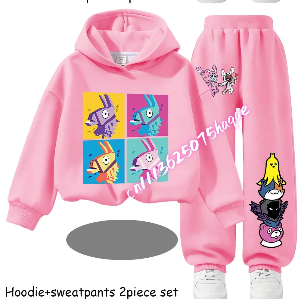 Fortnite Kids Spring and Autumn Long-Sleeved Pants Children's Hooded Sweatshirt Set Game Cartoon Print Boys' Sport Shirt