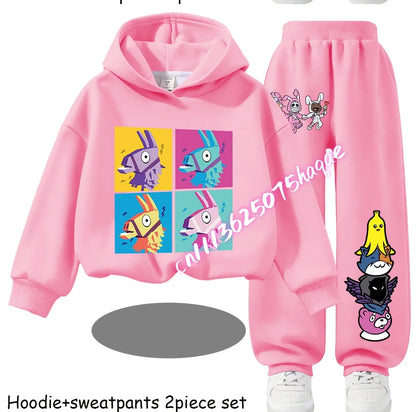 Fortnite Kids Spring and Autumn Long-Sleeved Pants Children's Hooded Sweatshirt Set Game Cartoon Print Boys' Sport Shirt