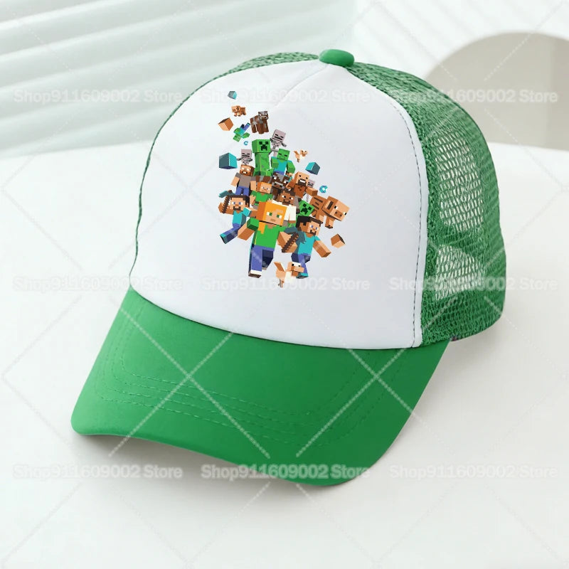 Minecrafted Mesh Baseball Caps Cartoon Figures Adult Children Sports Hats Boys Girls Summer Outdoor Sunshade Peaked Caps Gift