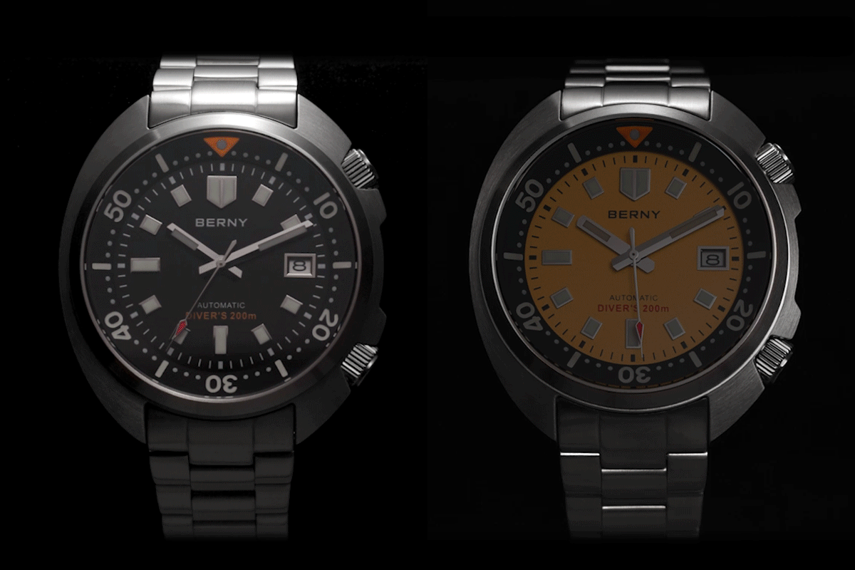 BERNY Automatic Dual Crown Diver Watch For Men Super Luminous Miyota 8215 Sapphire Swim Sport 20ATM Mechanical Men's Dive Watch