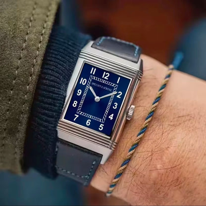 Specht&Söhne Reversible Square Watch Ronda Quartz Movt Stainless Steel Case Sapphire Crystal Flip Design Mens Fashion Wristwatch