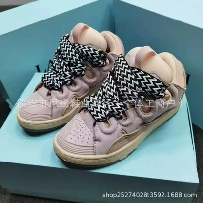 Zapatillas tipo skate de tacón alto cómodas, con suela gruesa, estilo casual deportivo dad shoes, estilo bolso, vietnamita y camboyano, nuevo diseño con nudo, sin cordones