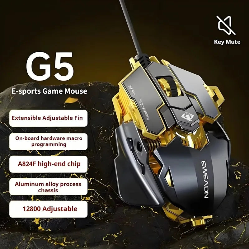 G5 Mechanical E-sports Wired Mouse RGB 9 Button Macro Programming Gaming Mute Mouse 12800 DPI For Desktop Computer Laptop