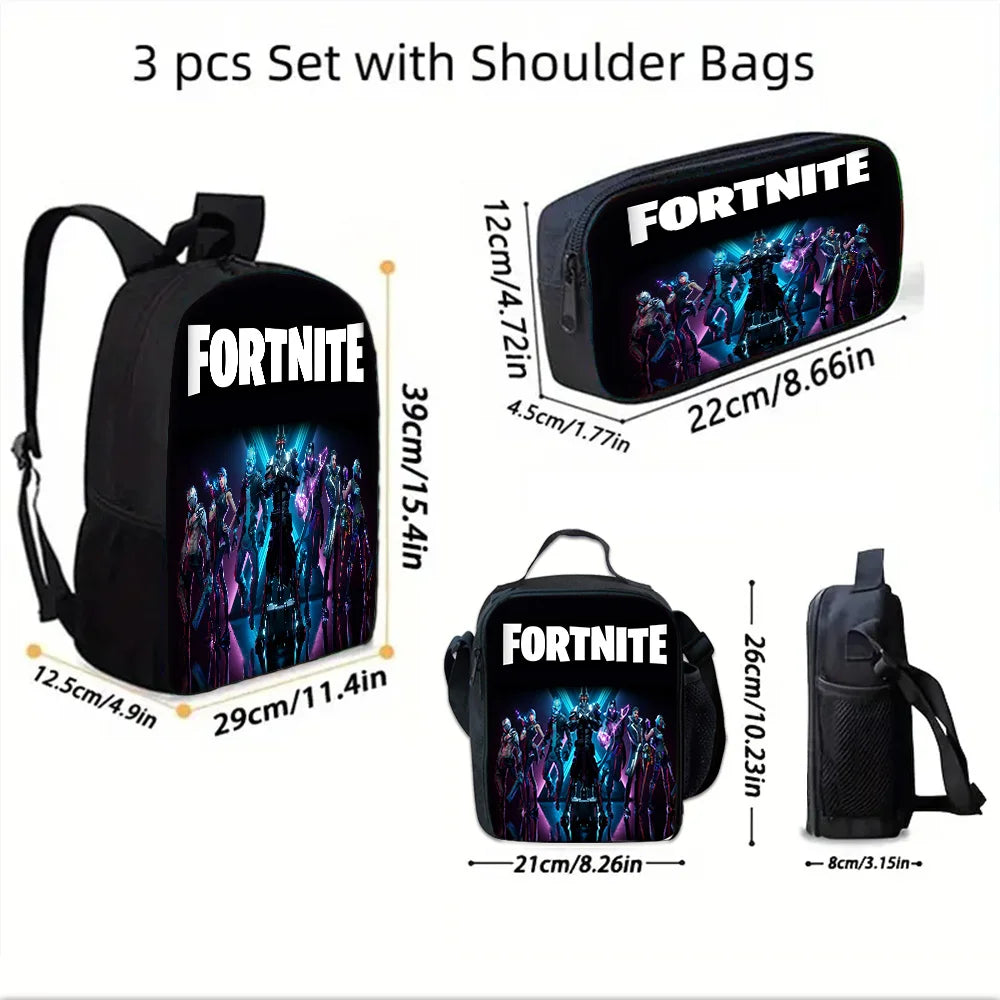 Mochila Escolar Infantil Hot Game com Lancheiras, Design-F-FortniteS, Estojos para Lápis, Mochilas Escolares para Rapazes e Raparigas, Melhor Presente
