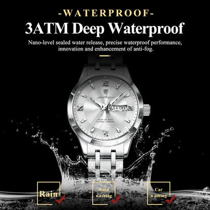 POEDAGAR Luxury Elegant Woman's Watches Luminous Waterproof Stainless Steel Ladies Wristwatch Quartz Week Date Women Watch Reloj