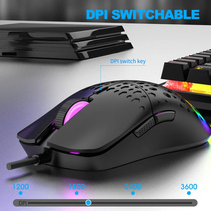 OnePlus G701 Wired 6 Keys Mouse Honeycomb Perforated Colorful Lighting Gaming And Office For Microsoft Windows Apple IOS System