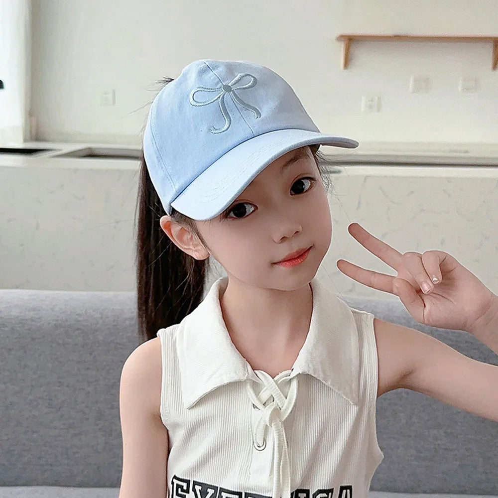 Bows Children Baseball Caps Hollow Empty Top High Ponytail Caps Adjustable Kids summer Sun Hats Boys Girls Hip hop Baseball Hat