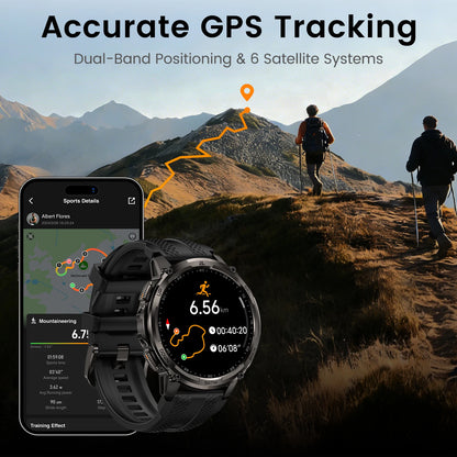 KOSPET TANK T4C Men's Outdoor Watch Rugged GPS  50M Waterproof Military Spec with Integrated Flashlight and Activity Tracking