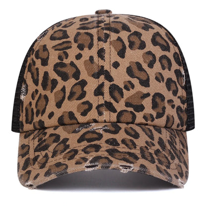 Unisex Leopard Print Hole Embroidery Baseball Net Caps Spring Autumn Outdoor Adjustable Casual Hats Sunscreen Hat Sports Cap