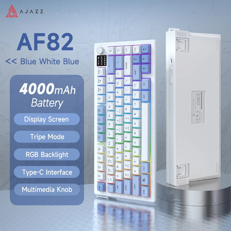 Tastiera AJAZZ AF82 Office a basso profilo RGB cablata/wireless gaming, layout 75% 82 tasti, batteria 4000mAh per Win/Mac