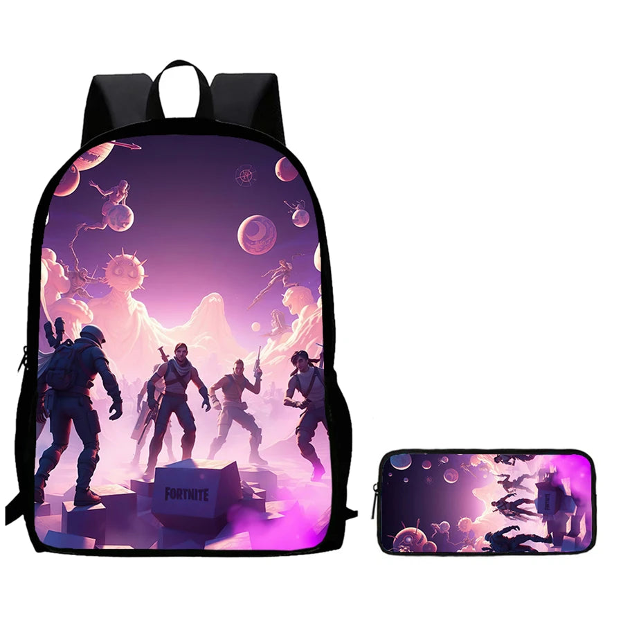 2Pcs Fortnite Kids Backpack Set Pencil Case Lightweight Durable School Bag For Boys Girls 6-9 Years Old Daily School Supplies