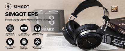 SIMGOT EP5 Auriculares con cable de alto rendimiento con transductor dinámico de 50mm – Headset gaming HiFi, baja impedancia, alta sensibilidad, sonido envolvente 7.1
