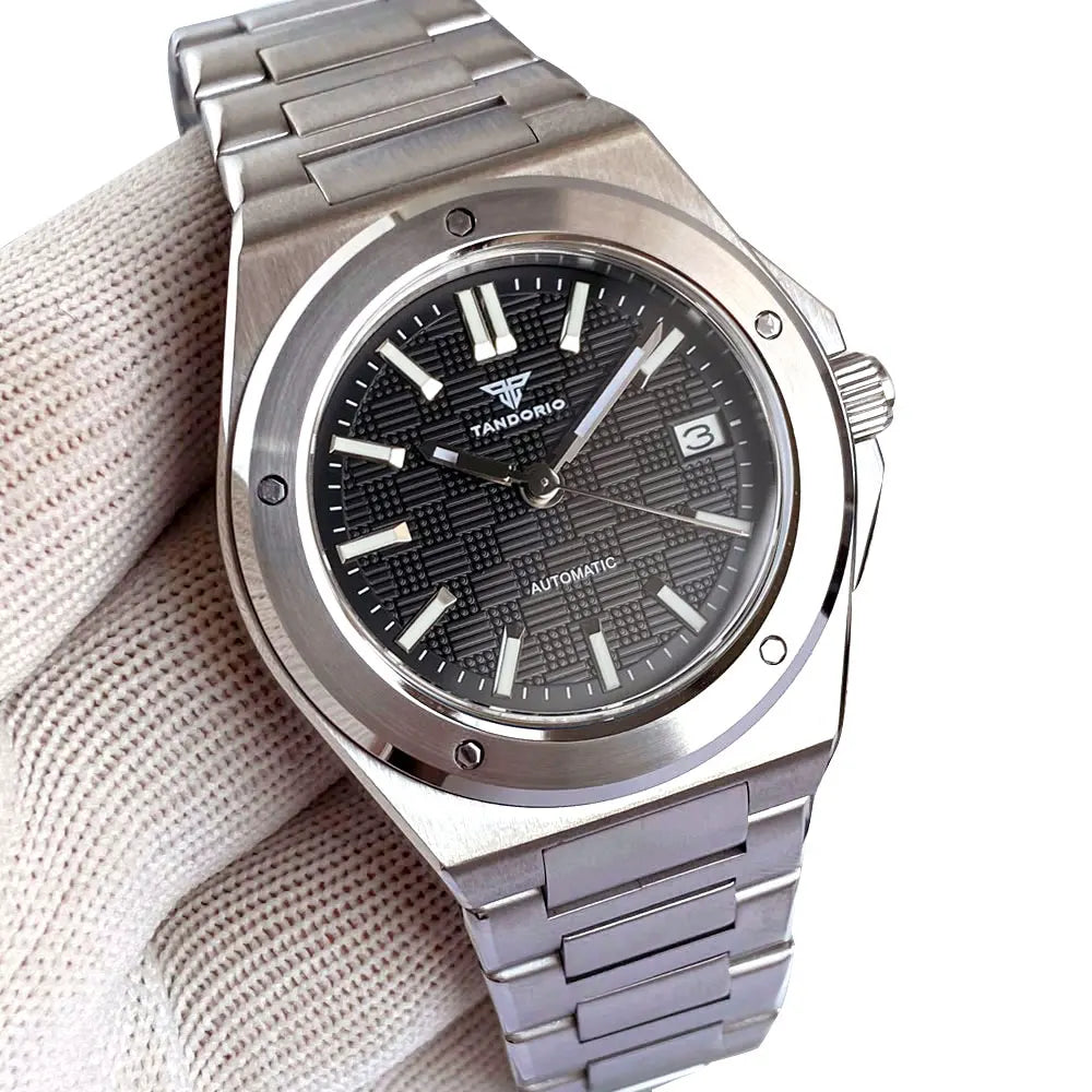 Reloj mecánico automático Tandorio New Black Luxury Business Engineer Style para hombre, cristal de zafiro, resistente al agua 100m, NH35A