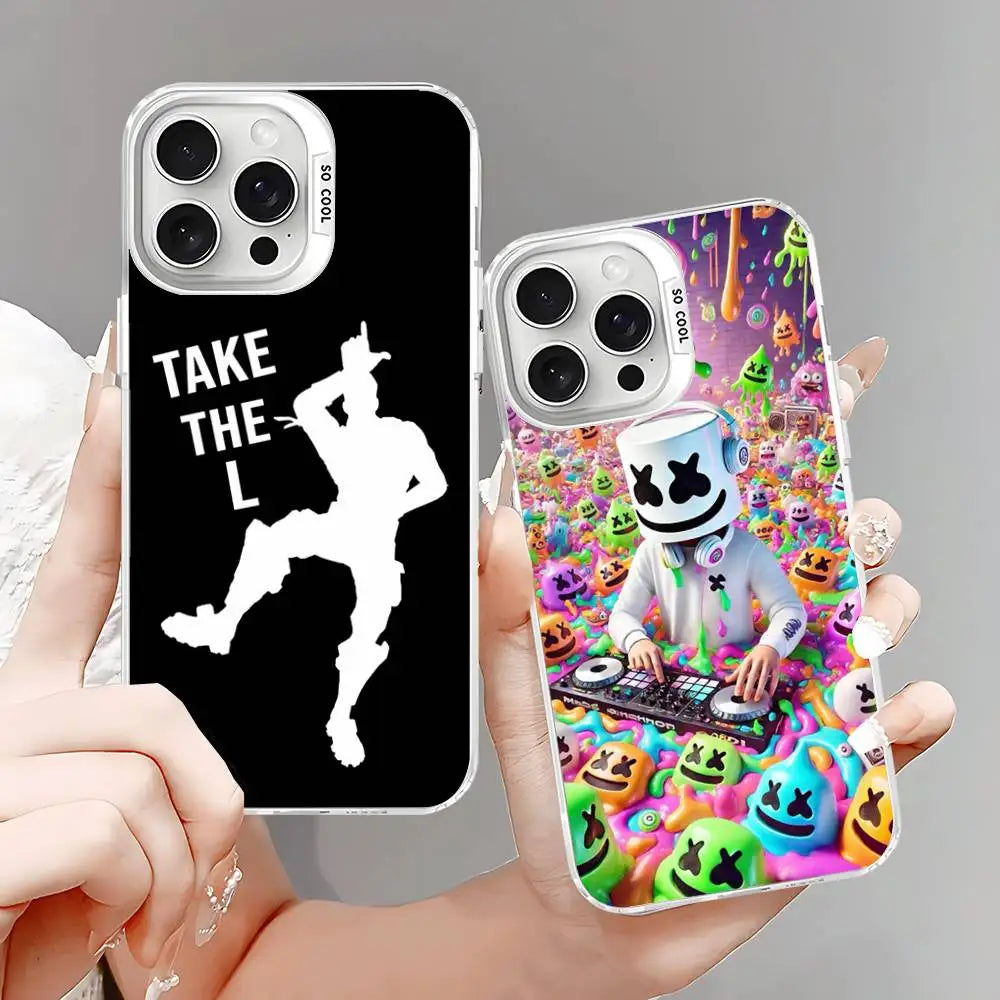 Capa de telemóvel F-Fortnites para iPhone 17 16 15 14 13 12 11 Pro Max Plus, cor prateada
