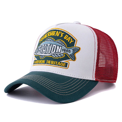 Unisex Summer Fishing Cap Breathable Mesh Trucker Hat Men Women Big Fish Fisherman Embroidered Snapback Hat Outdoor Fishing