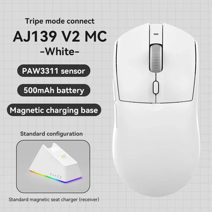 AJAZZ AJ139 V2 MC/AJ139 PRO draadloze gamingmuis met PAW3311/PAW3395-sensor, 12000DPI/26000DPI, 500mAh Bluetooth-gamermuis voor pc