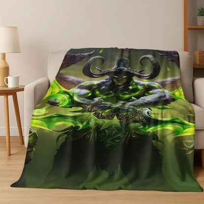 WOW World of Warcraft Arthas Demon Illidan Sylvanas Flannel Blanket,Cozy Soft Throw Blanket for Home Bedroom Bed Sofa Cover Gift