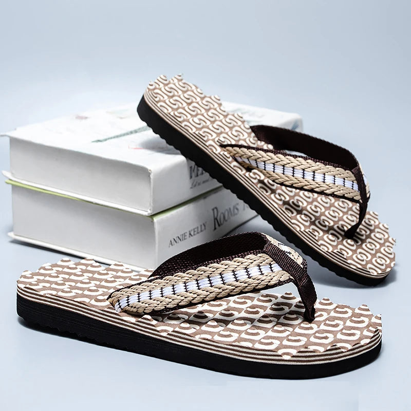 Pantoufles d'intérieur décontractées pour hommes, tongs, sandales de plage, diapositives plates coordonnantes, chaussures de maison, été