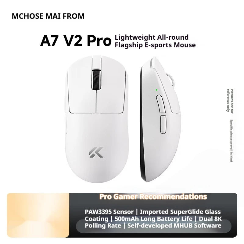Ratón inalámbrico MCHOSE A7 V2 Ultra+ trimodo ligero Paw3950 Ti 42000dpi 500mah para PC, esports, portátil y gaming, accesorios para ratones