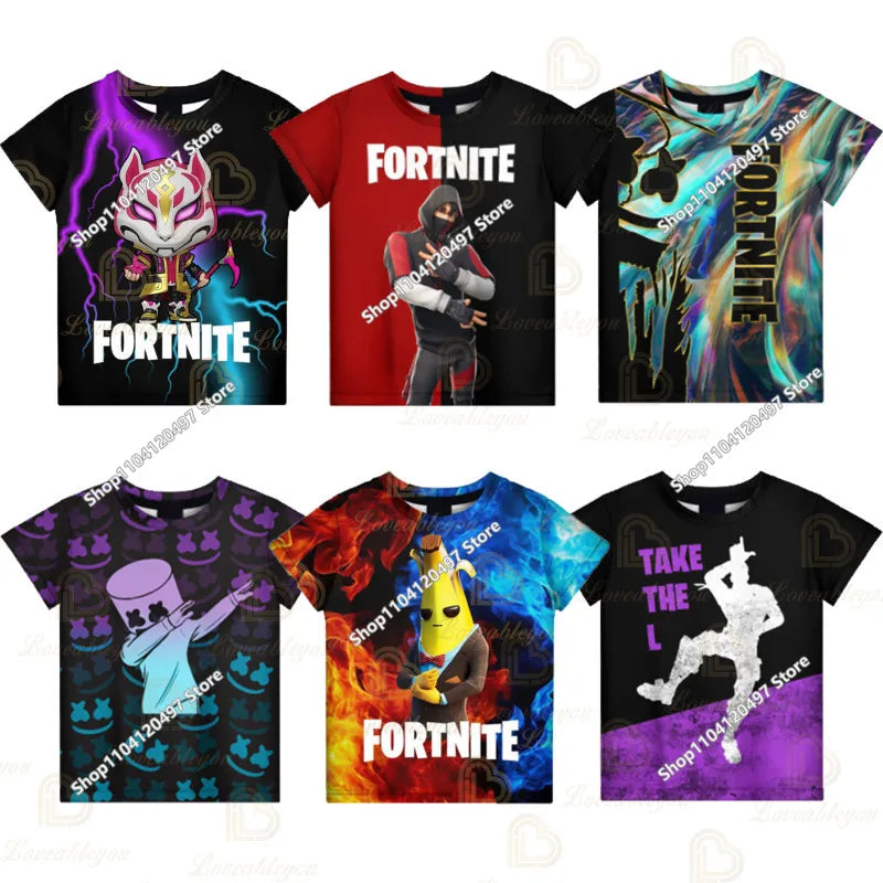 Camiseta Fortnite para niños Banana Peely, camiseta para hombre y mujer, camiseta Battle Royale Game, tops de verano Harajuku