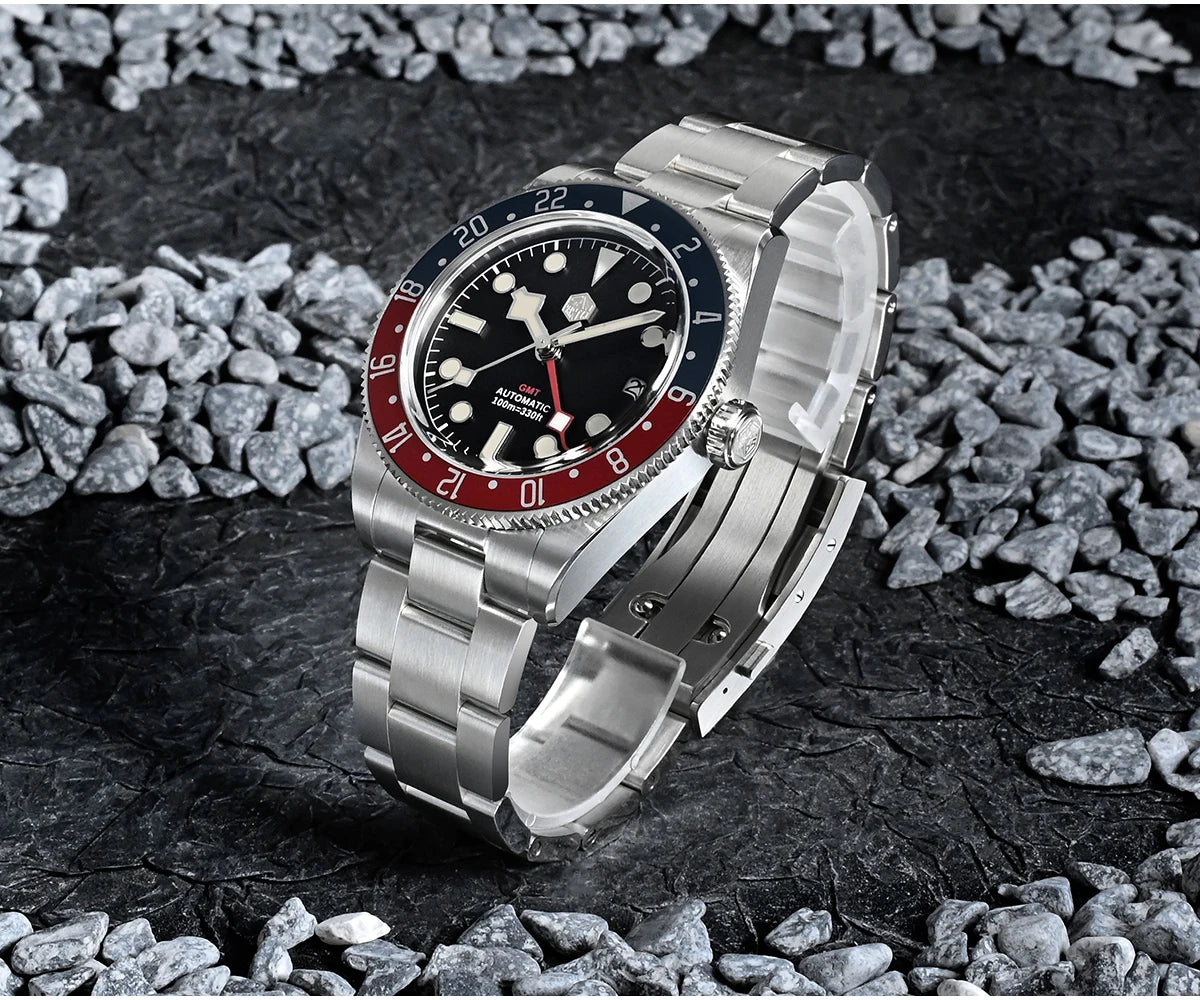 San Martin 39mm NH34 GMT Men Luxury Watch Bidirectional Aluminum Bezel Automatic Mechanical Sapphire 100M Waterproof  SN0109