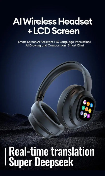 Auriculares inalámbricos Bluetooth con pantalla táctil LCD AI – Headset gaming con cancelación de ruido ANC, graves profundos y micrófono HD