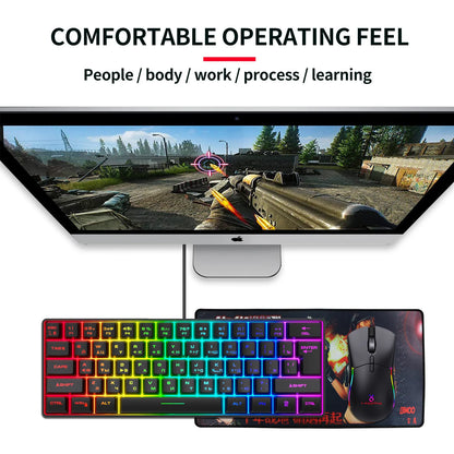 Russian Keyboard English RGB Lighting 61 Keys 60% Layout Gaming Keyboard ISO USB Wired Full Key No Impact K401 For Game Office