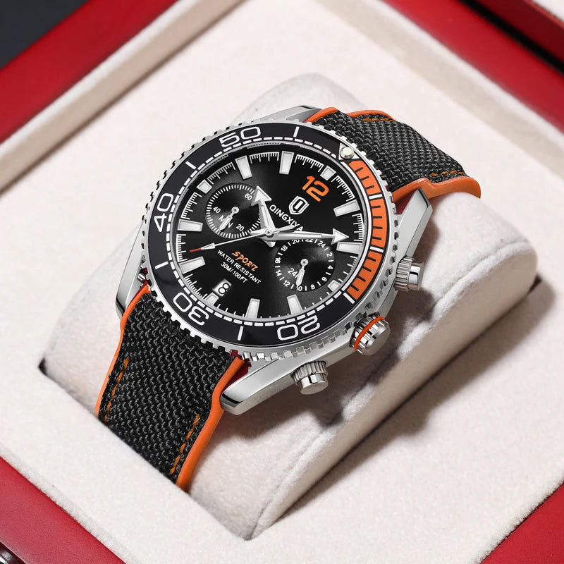 QINGXIYA Brand Luxury Multifunctional Quartz Watch Men Silicone Strap Waterproof Luminous Chronograph Watches Mens Sports Watch