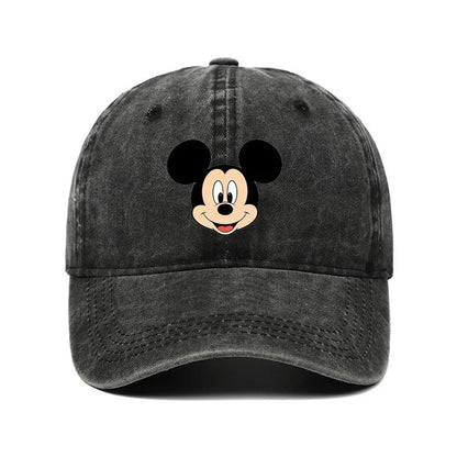 Retro Washed Mickey Mouse Print Baseball Cap Men Women Vintage Kpop Snapback Cap Adjustable Breathable Trucker Hat Sunscreen Hat