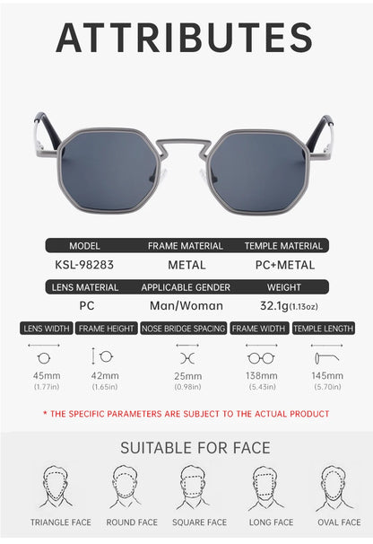 Small Frame Hexason Steampunk Sunglasses Men 2025 Luxury Brand Vintage Punk Eyewear Classic Polygon Metal Sun Glasses Male UV400