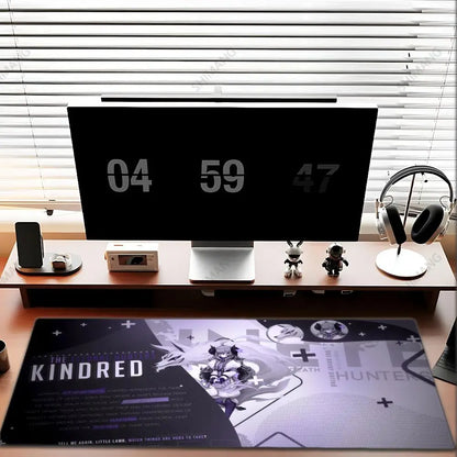 Tapis de souris League of Legends Kindred - Grand tapis de souris gaming - Tapis de bureau pour ordinateur avec motif anime de fille - Accessoires pour ordinateur portable - Tapis de clavier XXL pour gamers