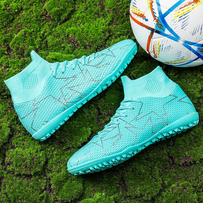 Une paire de chaussures de football en cuir pour jeunes, quatre saisons, avec détails en clous, design robuste à tige haute, tailles 35-46, JC-23152-1