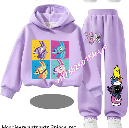 Fortnite Kids Spring and Autumn Long-Sleeved Pants Children's Hooded Sweatshirt Set Game Cartoon Print Boys' Sport Shirt