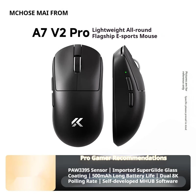 Ratón inalámbrico MCHOSE A7 V2 Ultra+ trimodo ligero Paw3950 Ti 42000dpi 500mah para PC, esports, portátil y gaming, accesorios para ratones