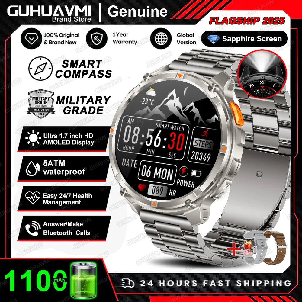 New T-REX3 Ultra 1100mAh Battery SmartWatch 10ATM Waterproof GPS Compass Flashlight 1.7" AMOLED HD Call Sports Smart Watch Men