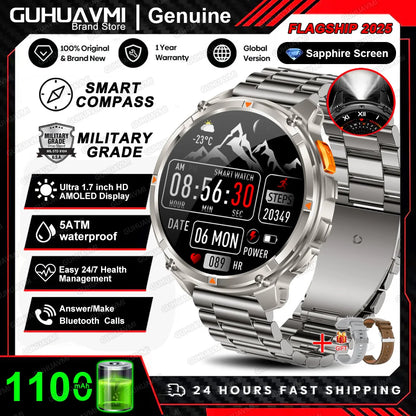 New T-REX3 Ultra 1100mAh Battery SmartWatch 10ATM Waterproof GPS Compass Flashlight 1.7" AMOLED HD Call Sports Smart Watch Men