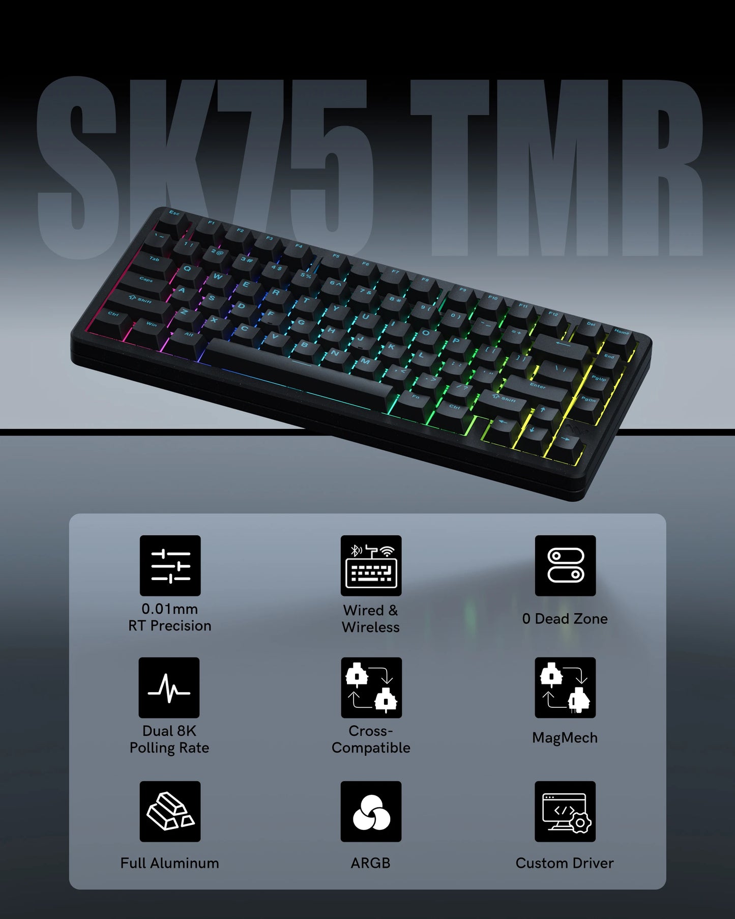 Womier SK75 TMR 3-Modes Wireless Magnetic Mechanical Keyboard Hot Swap Gasket Full Aluminum Gaming Keyboard RGB Keyboard for PC