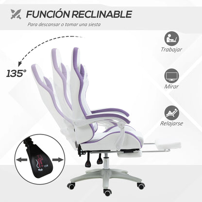 Vinsetto Gaming Chair Pu Leather Gamer Chair Adjustable Height Reclining 135 °   Headrest and Footrest 65X65X121-129 cm White