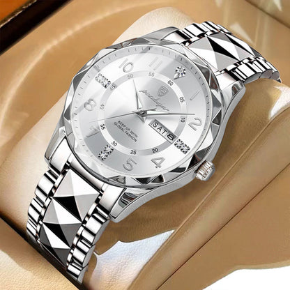 Мъжки часовник POEDAGAR Fashion Luxury, водоустойчив, със светещ циферблат, кварцов механизъм, каишка от неръждаема стомана, дата и ден от седмицата, неформален стил.